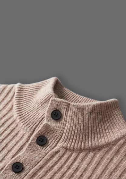 Pure Extra-Fine Merino Wool Ribbed Henley Sweater | Auremmont