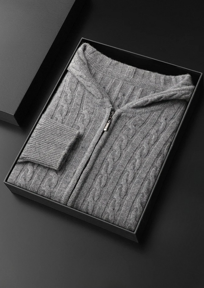 Premium Cashmere Cable Knit Zipper Hoodie | Auremmont