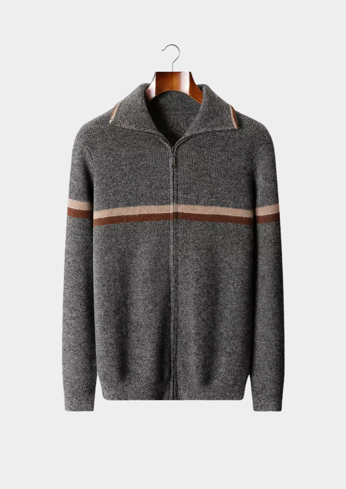 Pure Cashmere Striped Zip Cardigan | Auremmont