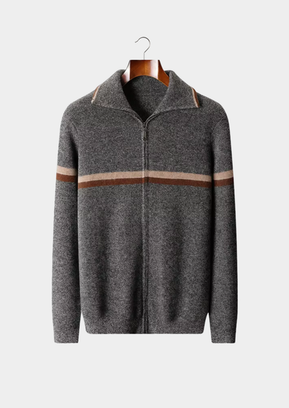 Pure Cashmere Striped Zip Cardigan | Auremmont