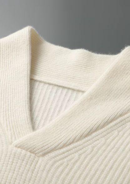 Premium Cashmere Ribbed V-Neck Sweater | Auremmont