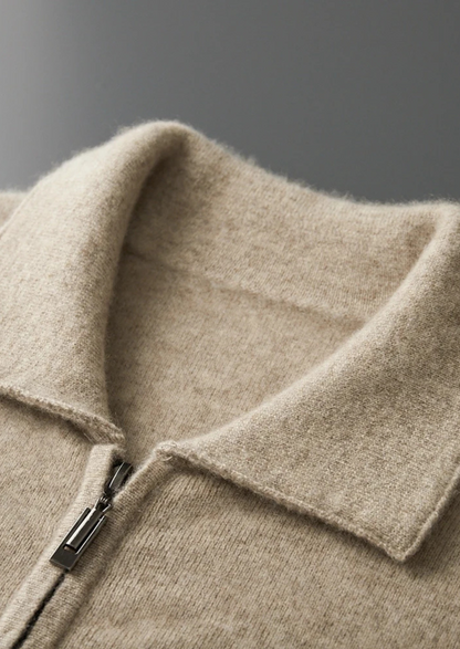 Premium Cashmere Zip Polo Cardigan | Auremmont