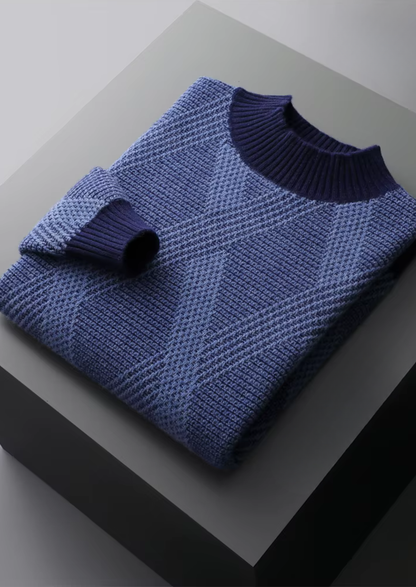 Pure Extra-Fine Merino Wool Two Tone Patterned Mockneck | Auremmont