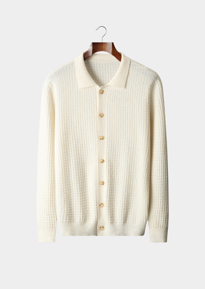 Pure Cashmere Ivory Textured Button Cardigan | Auremmont