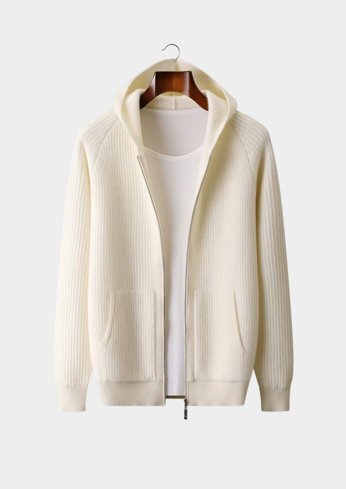 Pure Extra-Fine Merino Wool Ribbed Zipper Hoodie | Auremmont