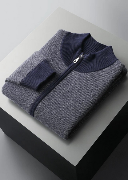 Premium Cashmere Jacquard Zip Cardigan | Auremmont