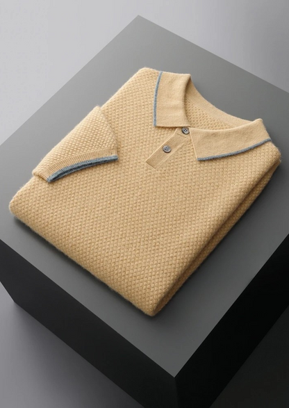 Premium Cashmere Mustard Two-Tone Polo | Auremmont
