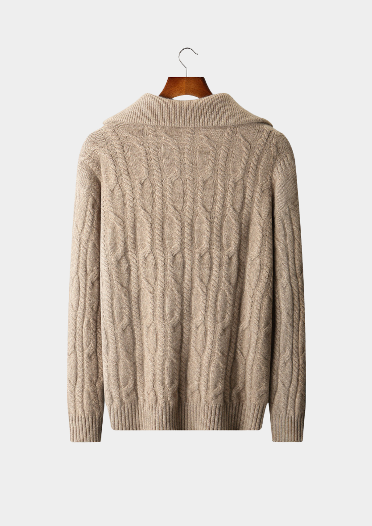 Pure Cashmere Beige Cable Half Zip Sweater | Auremmont