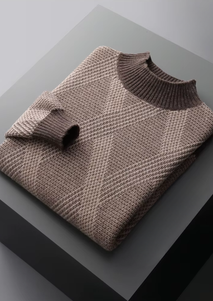 Pure Extra-Fine Merino Wool Two Tone Patterned Mockneck | Auremmont
