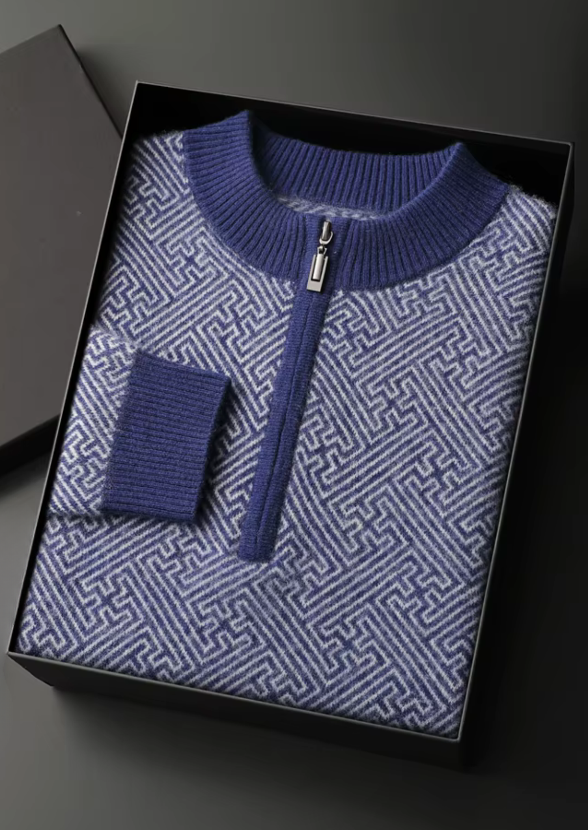 Premium Cashmere Patterned Half-Zip Sweater | Auremmont