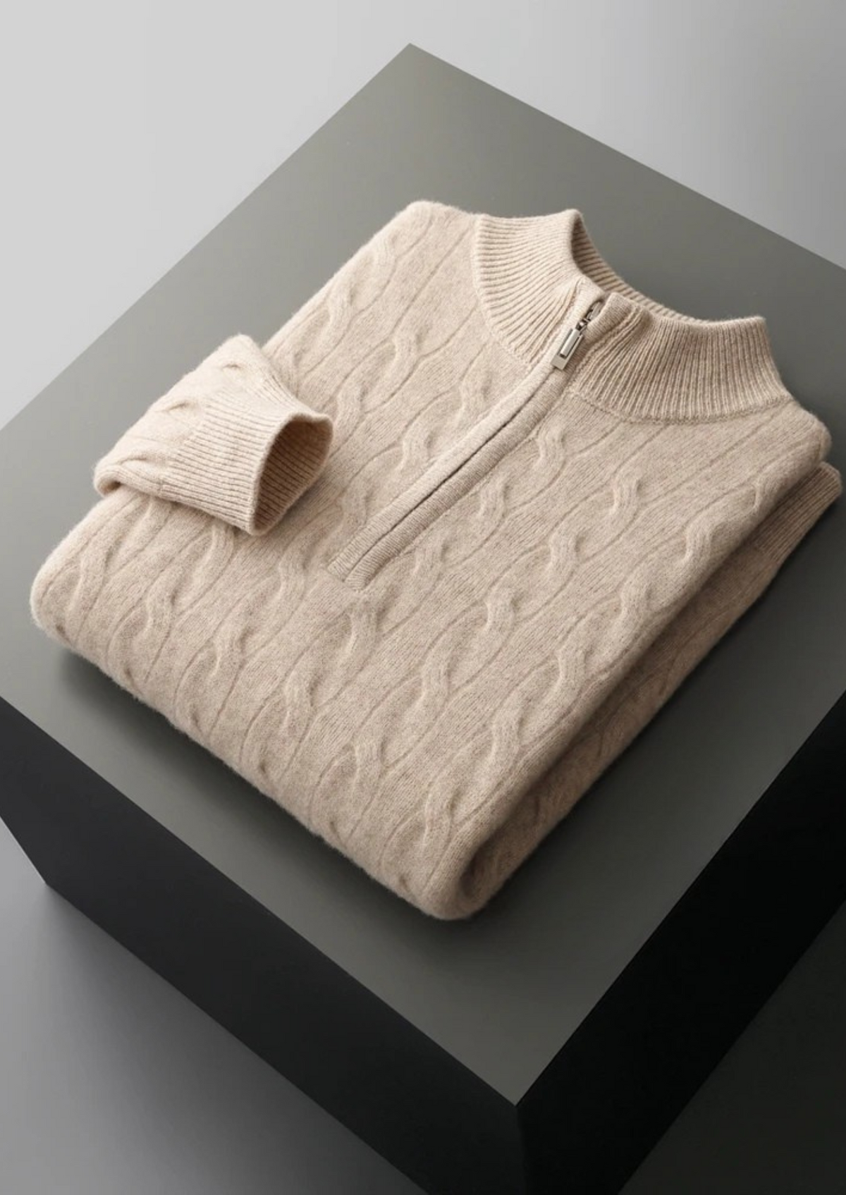 Pure Extra-Fine Merino Wool Cable Half Zip | Auremmont