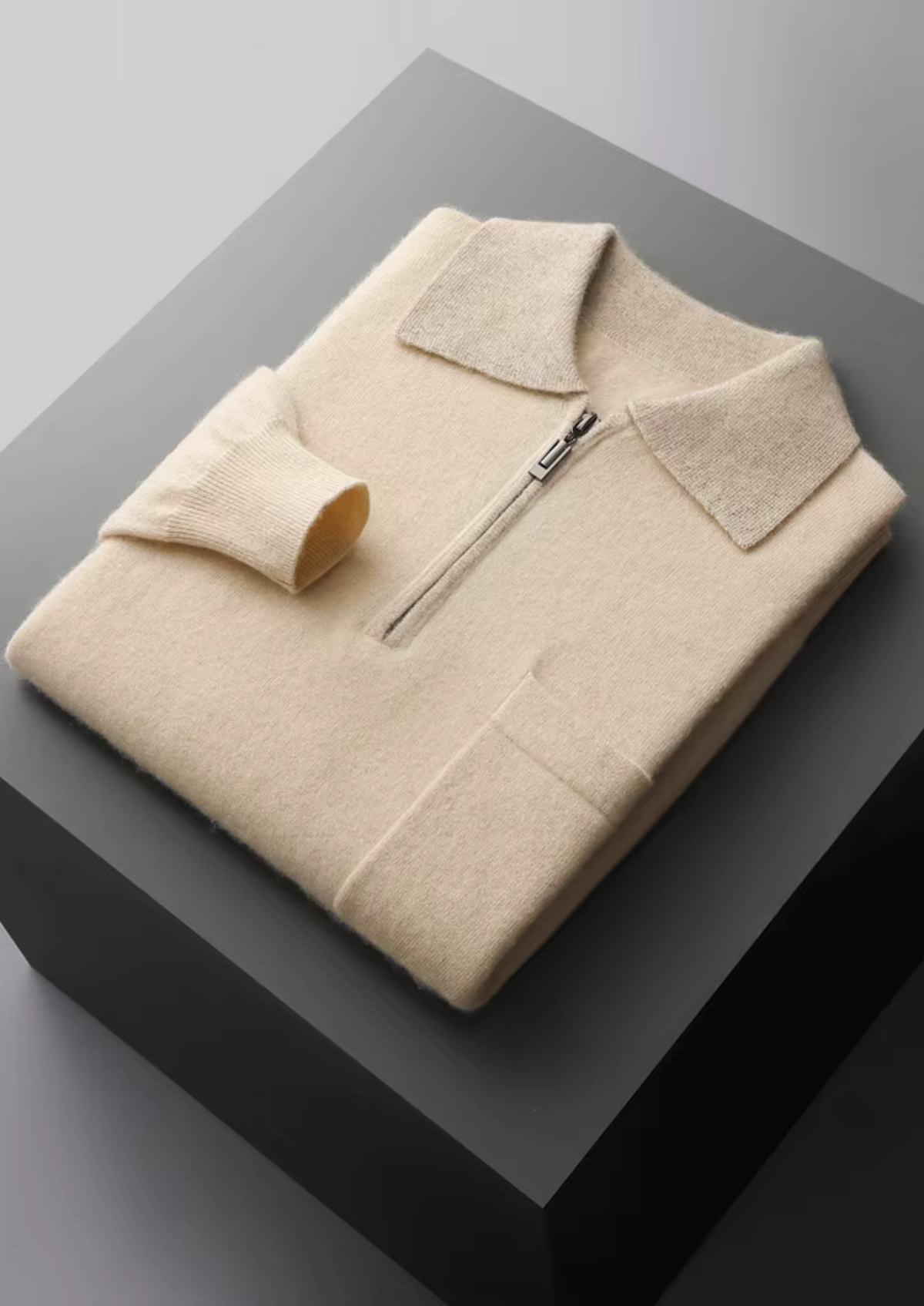 Premium Cashmere Two Tone Zipper Polo | Auremmont
