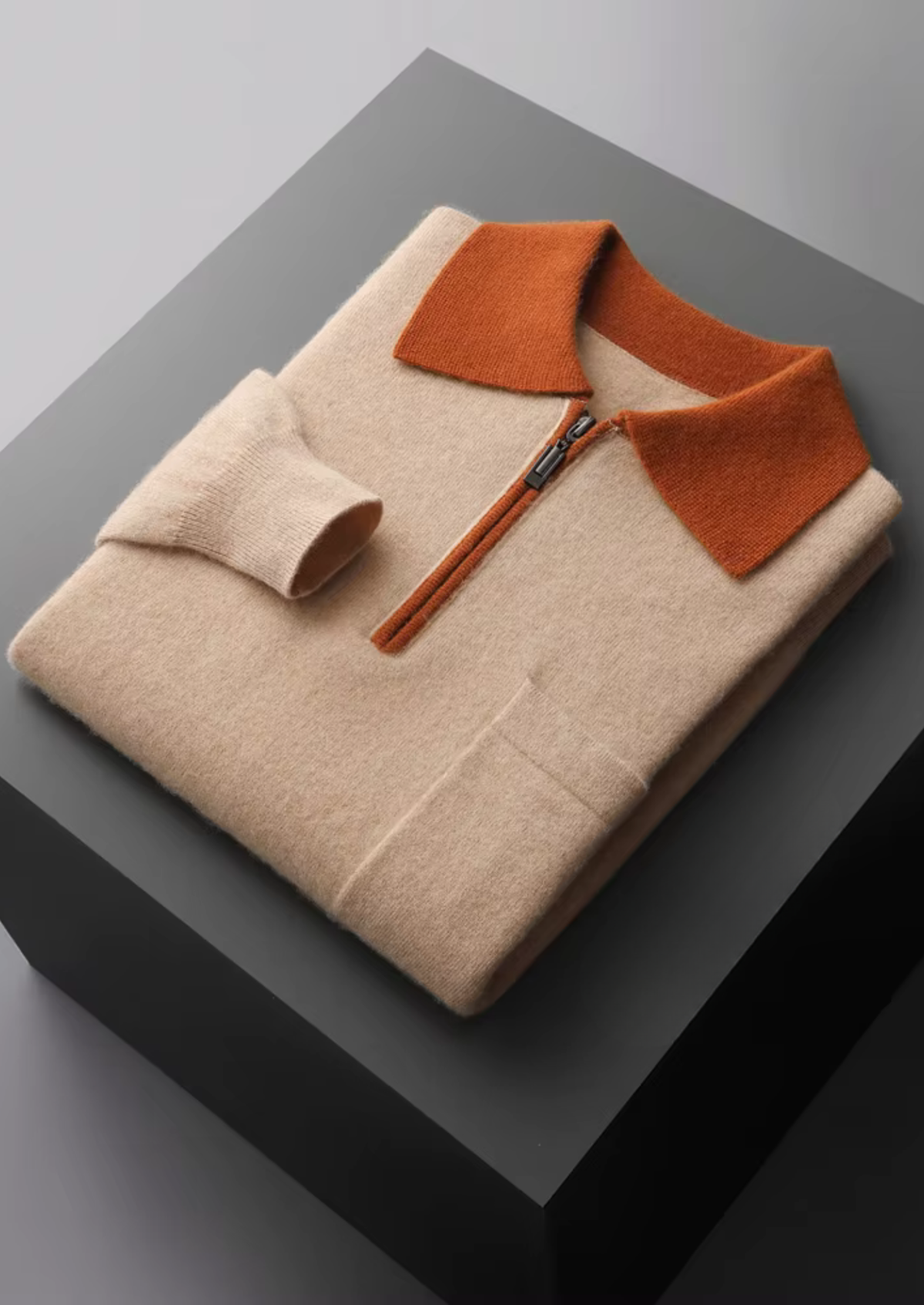 Premium Cashmere Two Tone Zipper Polo | Auremmont