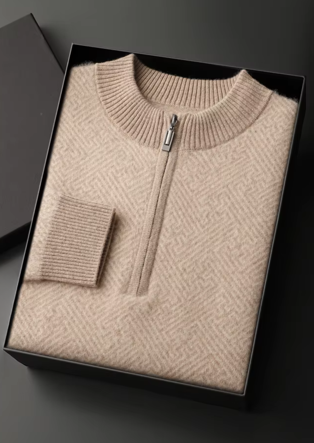Premium Cashmere Patterned Half-Zip Sweater | Auremmont