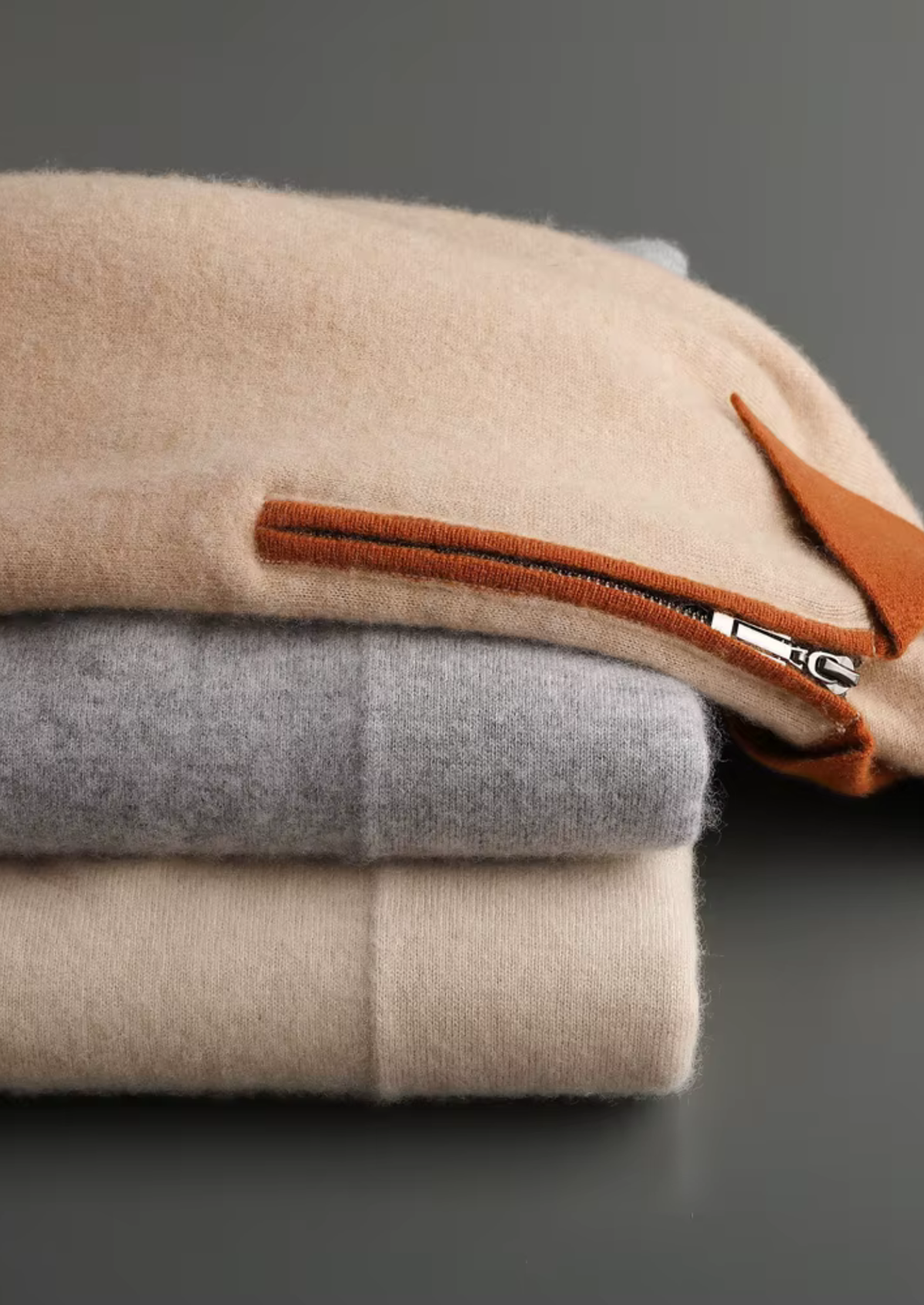 Premium Cashmere Two Tone Zipper Polo | Auremmont