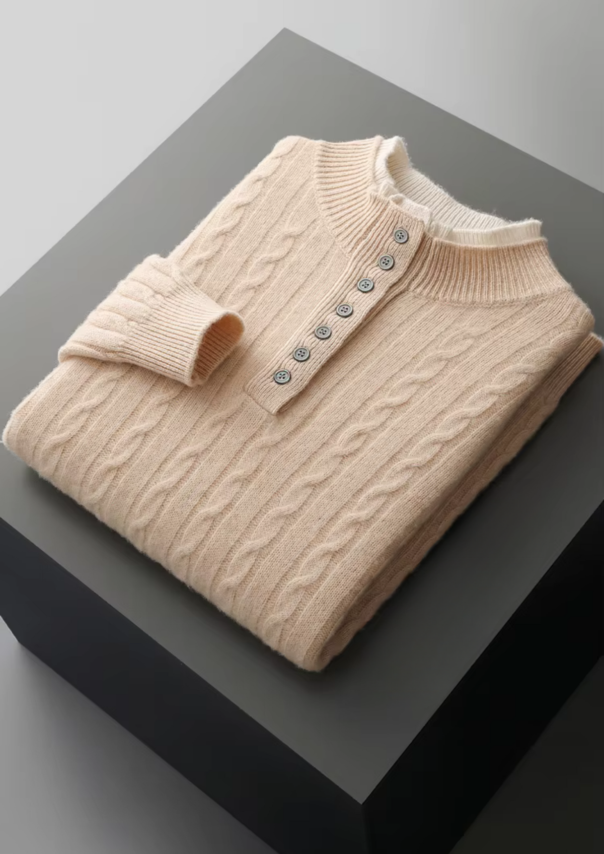 Pure Extra-Fine Merino Wool Cable Knit Henley Sweater | Auremmont