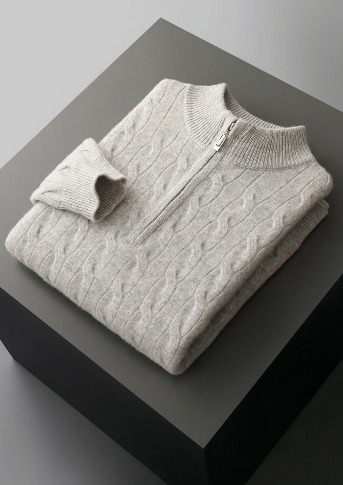 Pure Extra-Fine Merino Wool Cable Half Zip | Auremmont