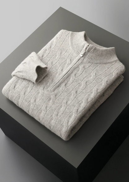 Pure Extra-Fine Merino Wool Cable Half Zip | Auremmont
