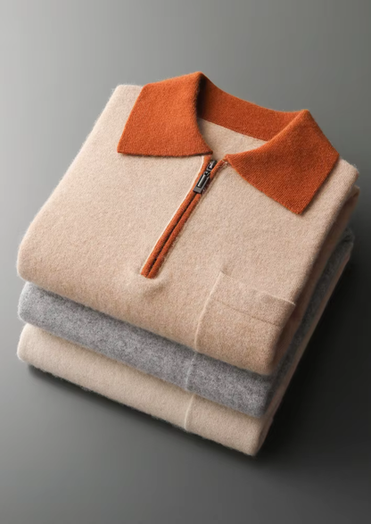 Premium Cashmere Two Tone Zipper Polo | Auremmont