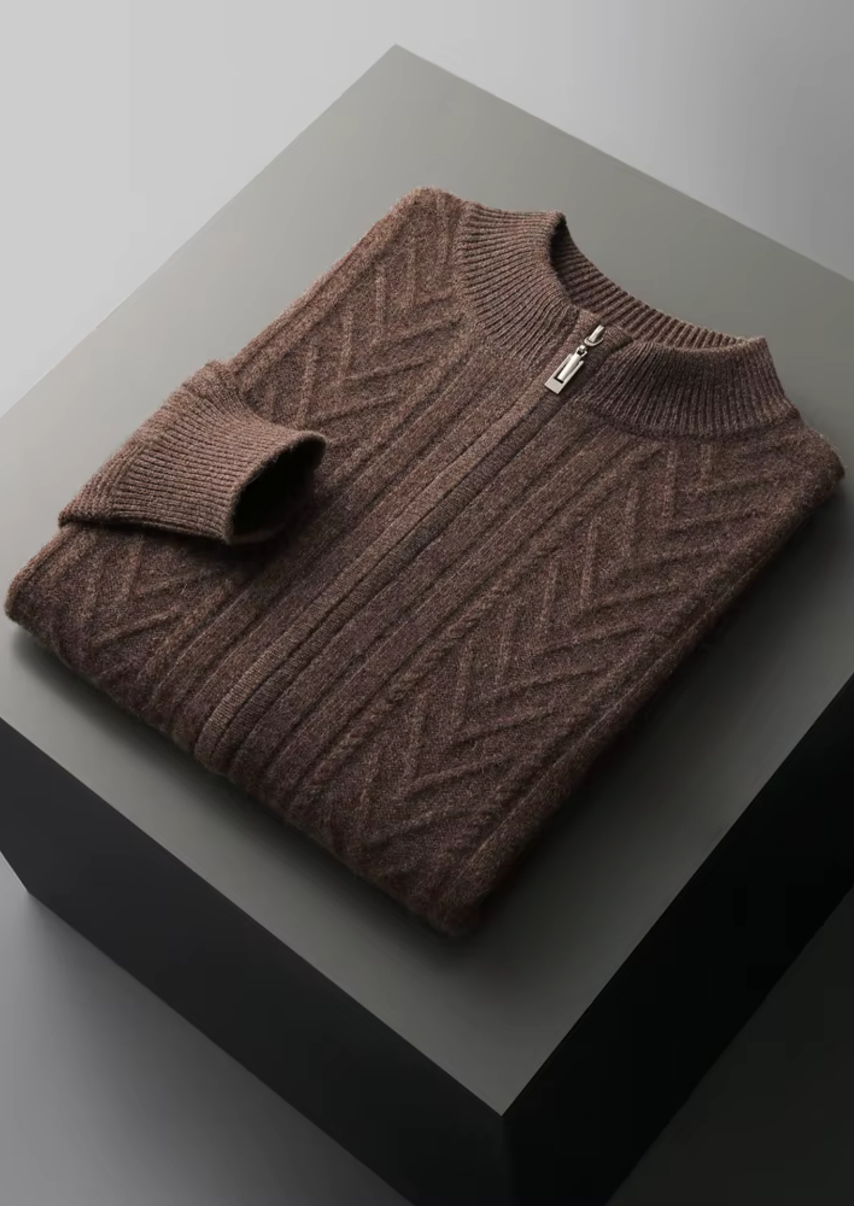 Pure Extra-Fine Merino Wool Patterned Zip Cardigan | Auremmont