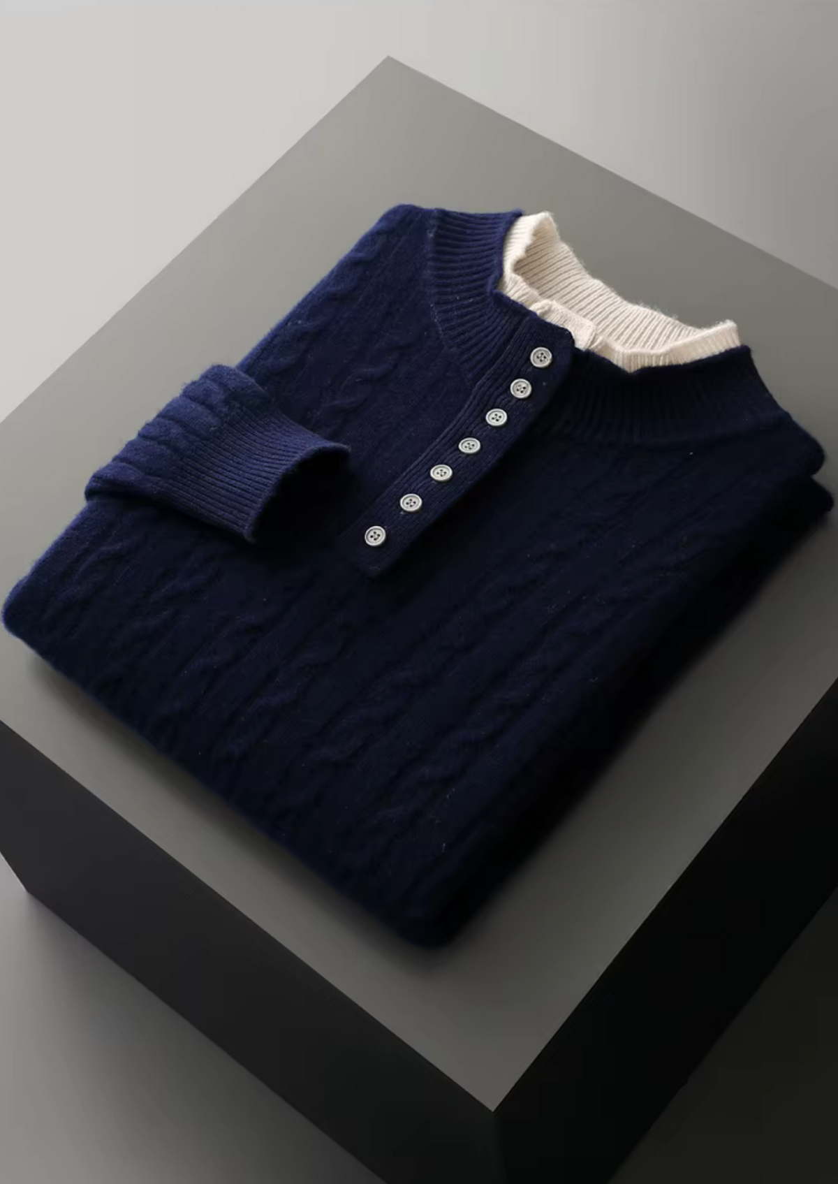Pure Extra-Fine Merino Wool Cable Knit Henley Sweater | Auremmont