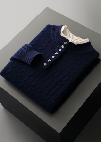 Pure Extra-Fine Merino Wool Cable Knit Henley Sweater | Auremmont