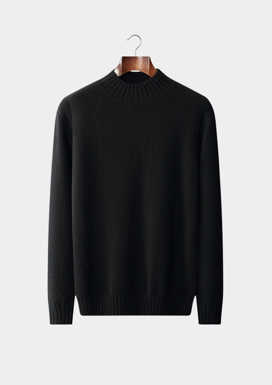 Pure Cashmere Black Mockneck Sweater | Auremmont