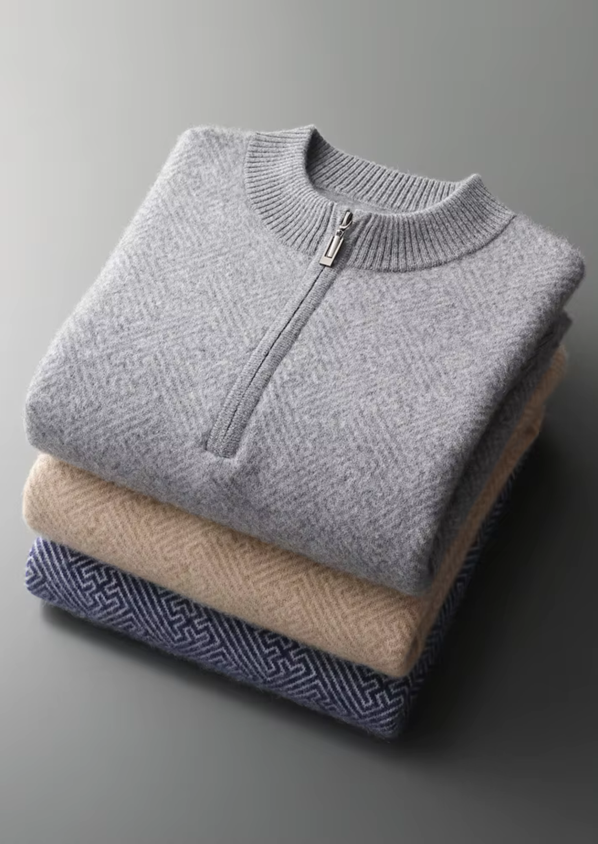 Premium Cashmere Patterned Half-Zip Sweater | Auremmont