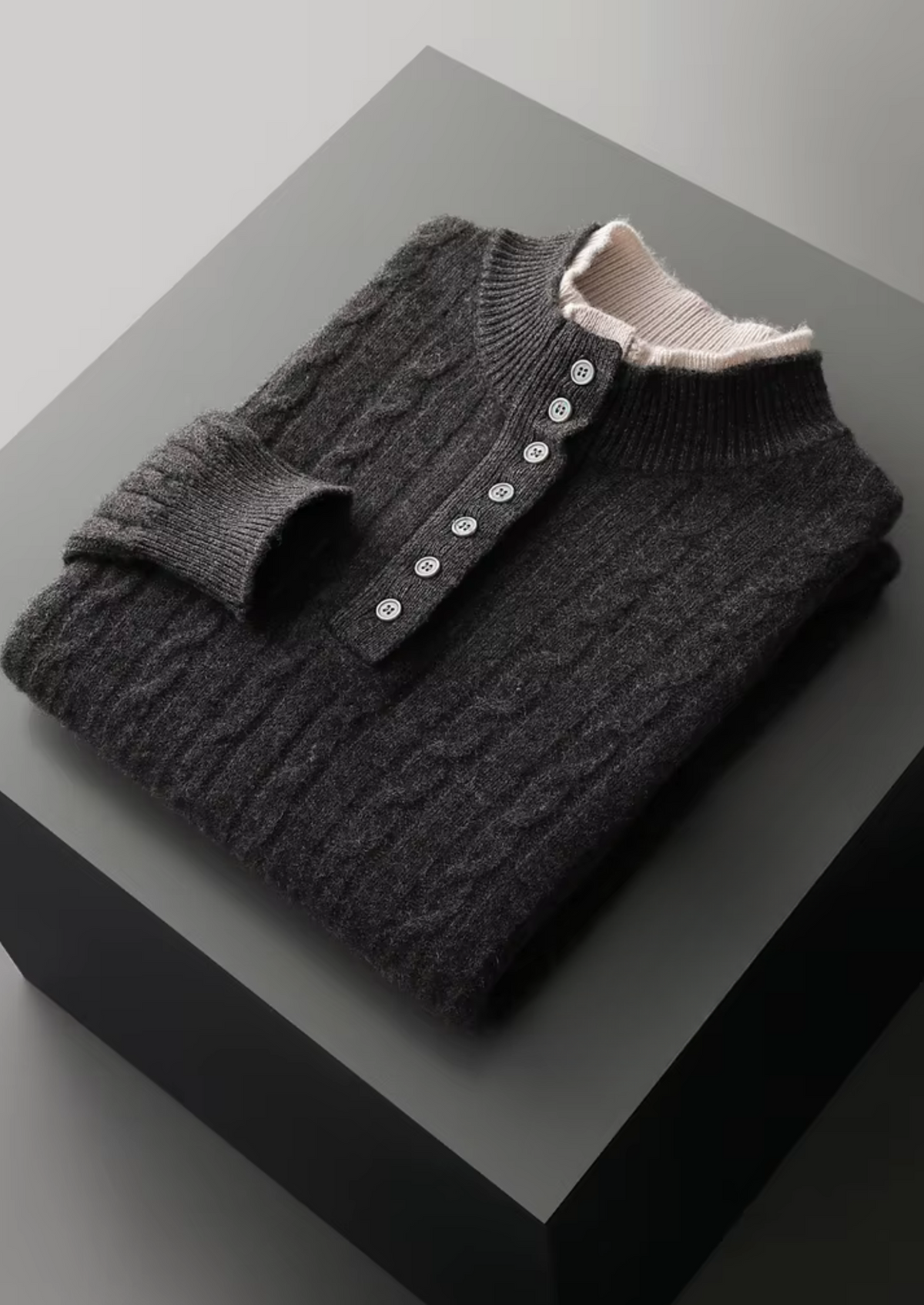 Pure Extra-Fine Merino Wool Cable Knit Henley Sweater | Auremmont