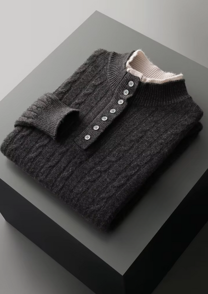 Pure Extra-Fine Merino Wool Cable Knit Henley Sweater | Auremmont