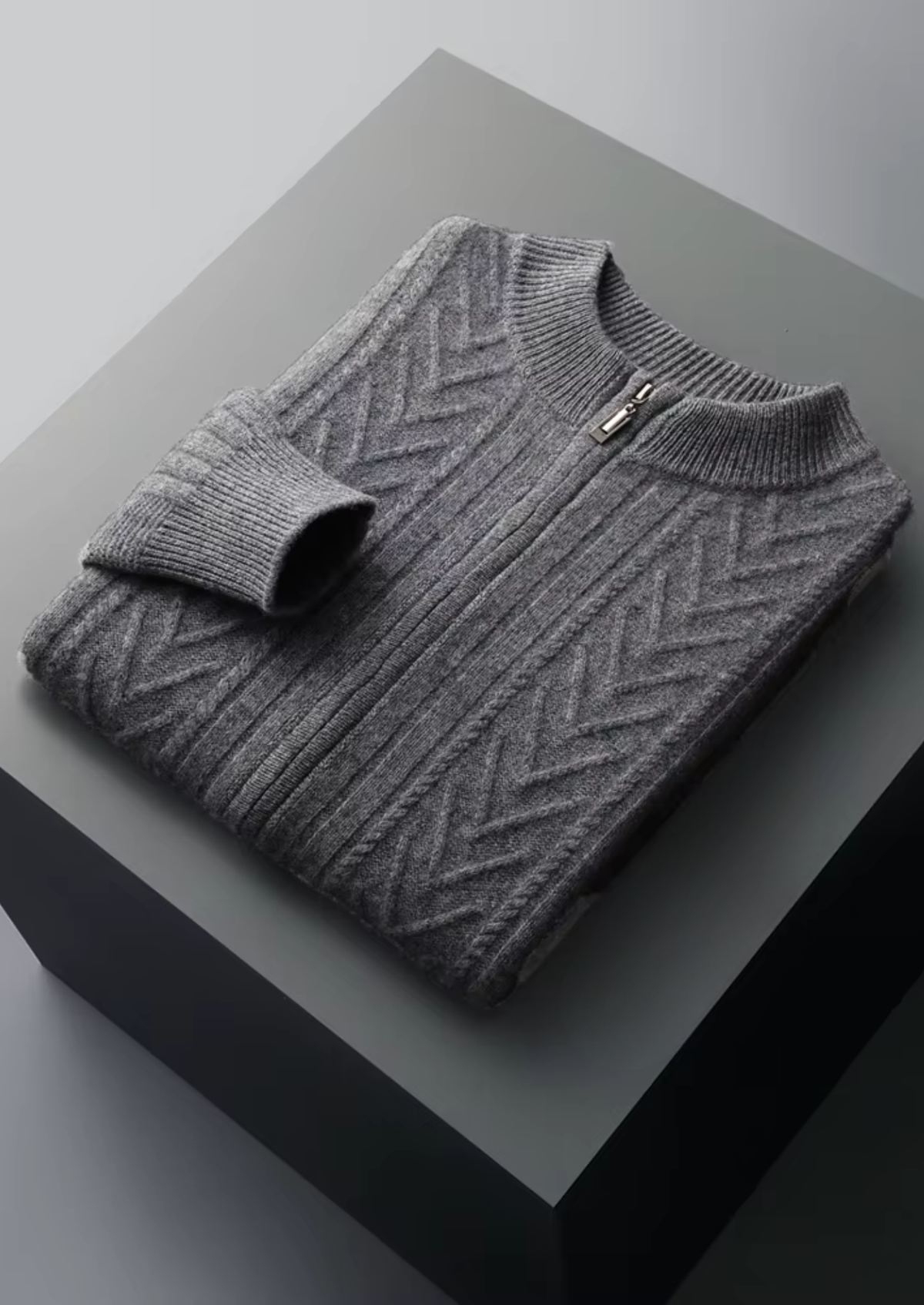 Pure Extra-Fine Merino Wool Patterned Zip Cardigan | Auremmont