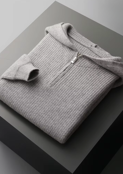 Pure Extra-Fine Merino Wool Half Zipper Hoodie | Auremmont