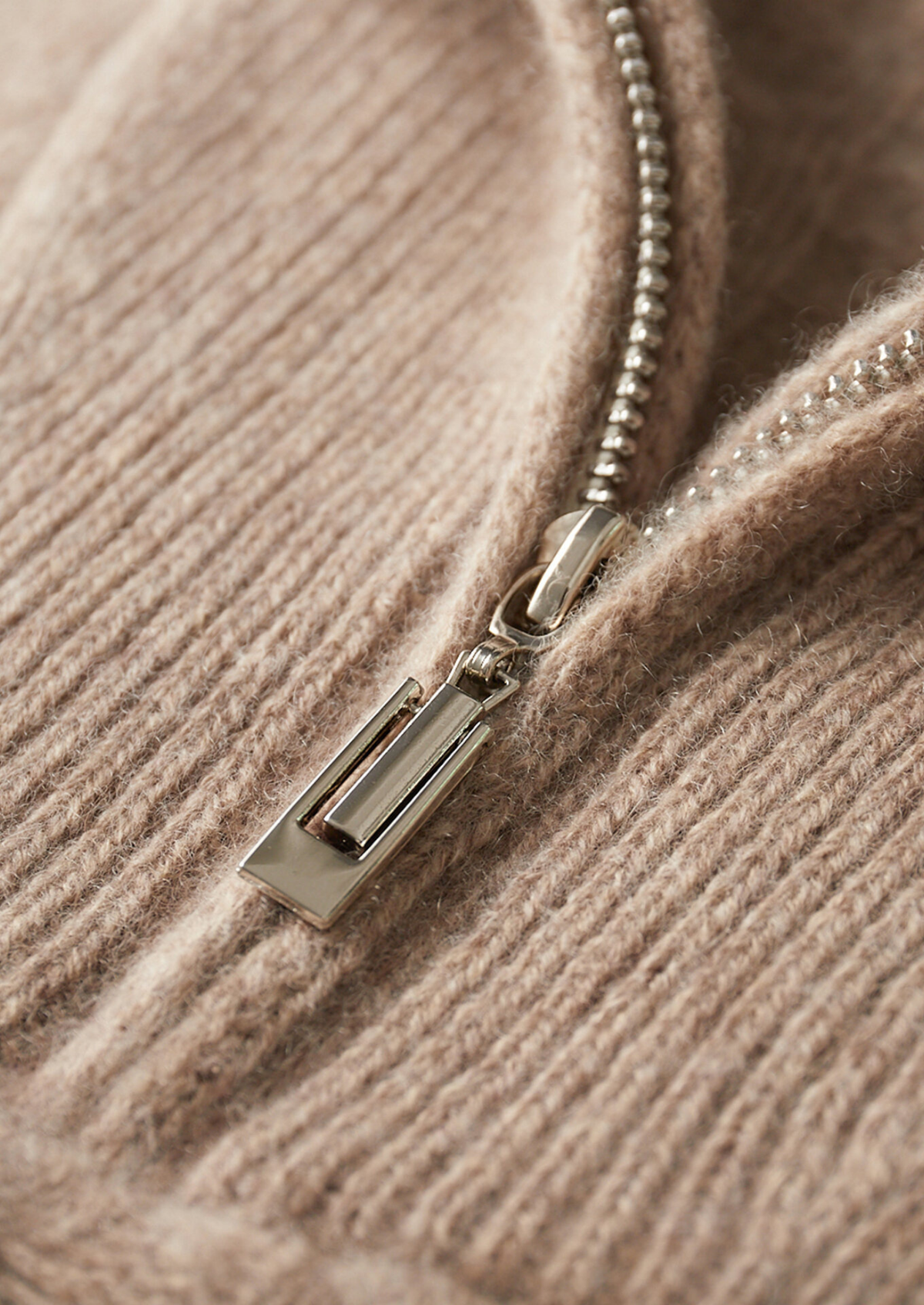 Pure Cashmere Beige Cable Half Zip Sweater | Auremmont