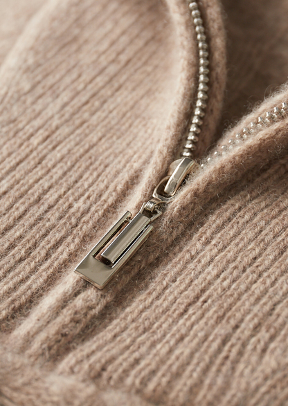Pure Cashmere Beige Cable Half Zip Sweater | Auremmont