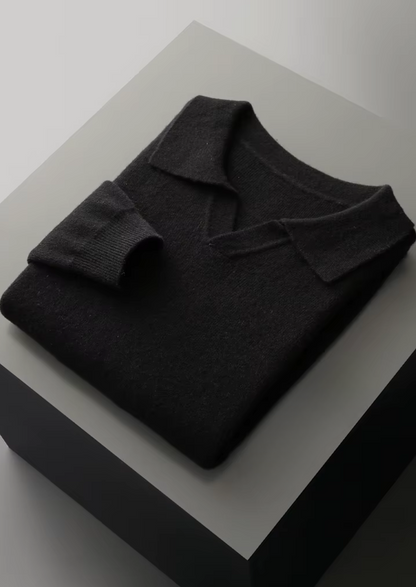Pure Extra-Fine Merino Wool Ribbed Buttonless Polo | Auremmont
