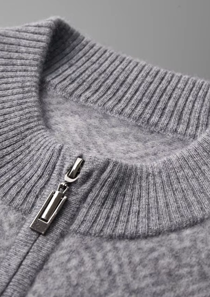 Premium Cashmere Patterned Half-Zip Sweater | Auremmont