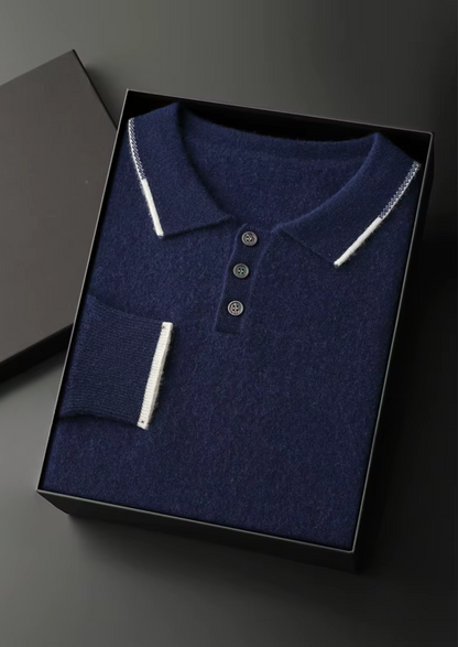 Premium Cashmere Two Tone Button Polo | Auremmont