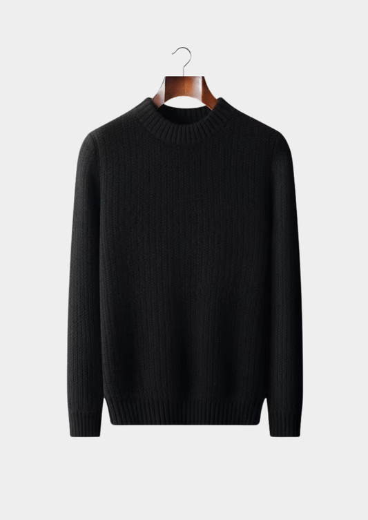 Pure Cashmere Black Heavyweight Crewneck | Auremmont