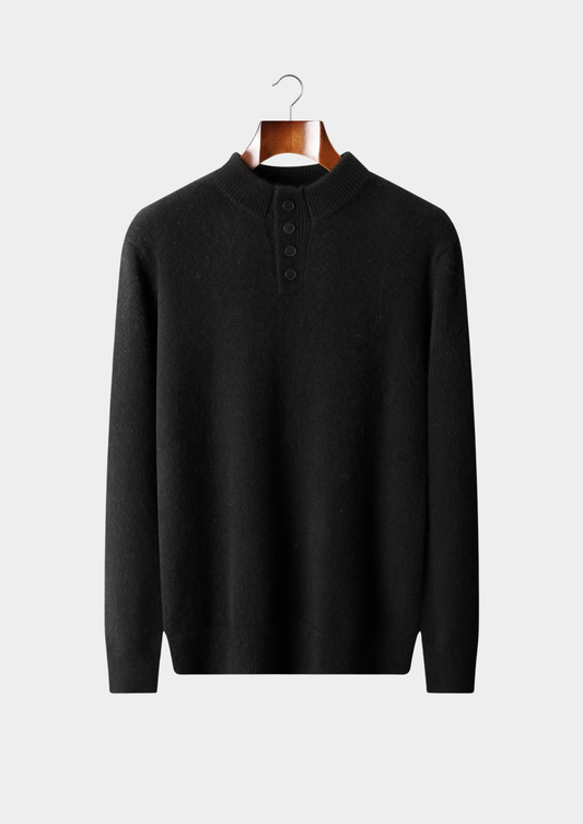 Pure Cashmere Black Button Sweater | Auremmont