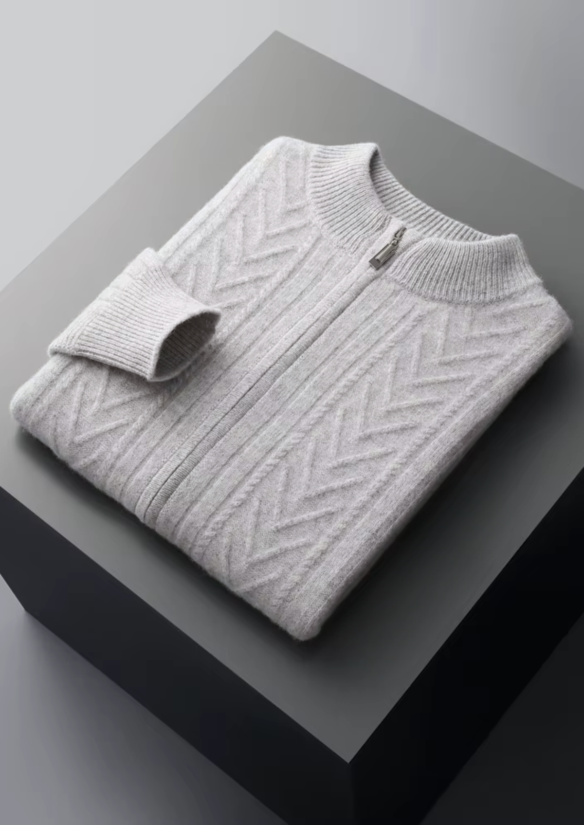 Pure Extra-Fine Merino Wool Patterned Zip Cardigan | Auremmont