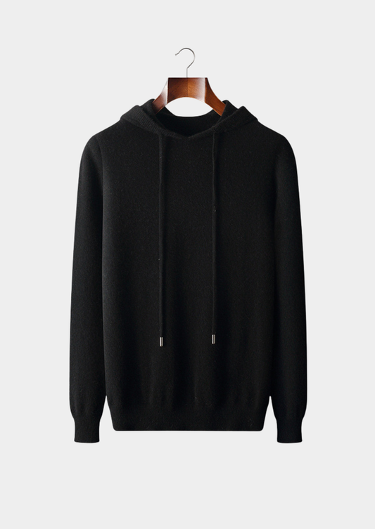 Pure Extra-Fine Merino Wool Black Leisure Hoodie | Auremmont