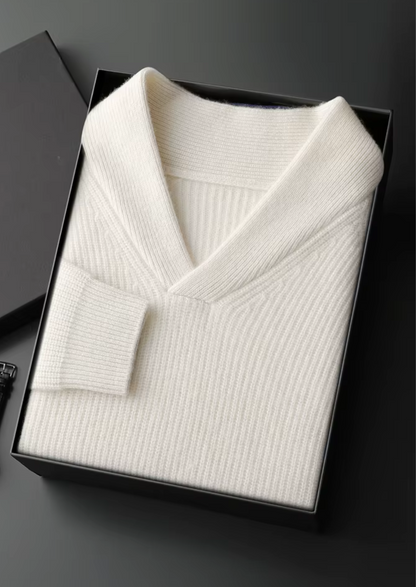 Premium Cashmere Ribbed V-Neck Sweater | Auremmont