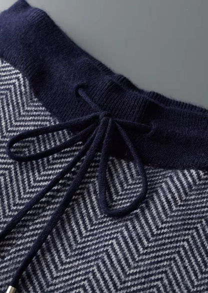 Pure Extra-Fine Merino Wool Navy Blue Herringbone Set | Auremmont
