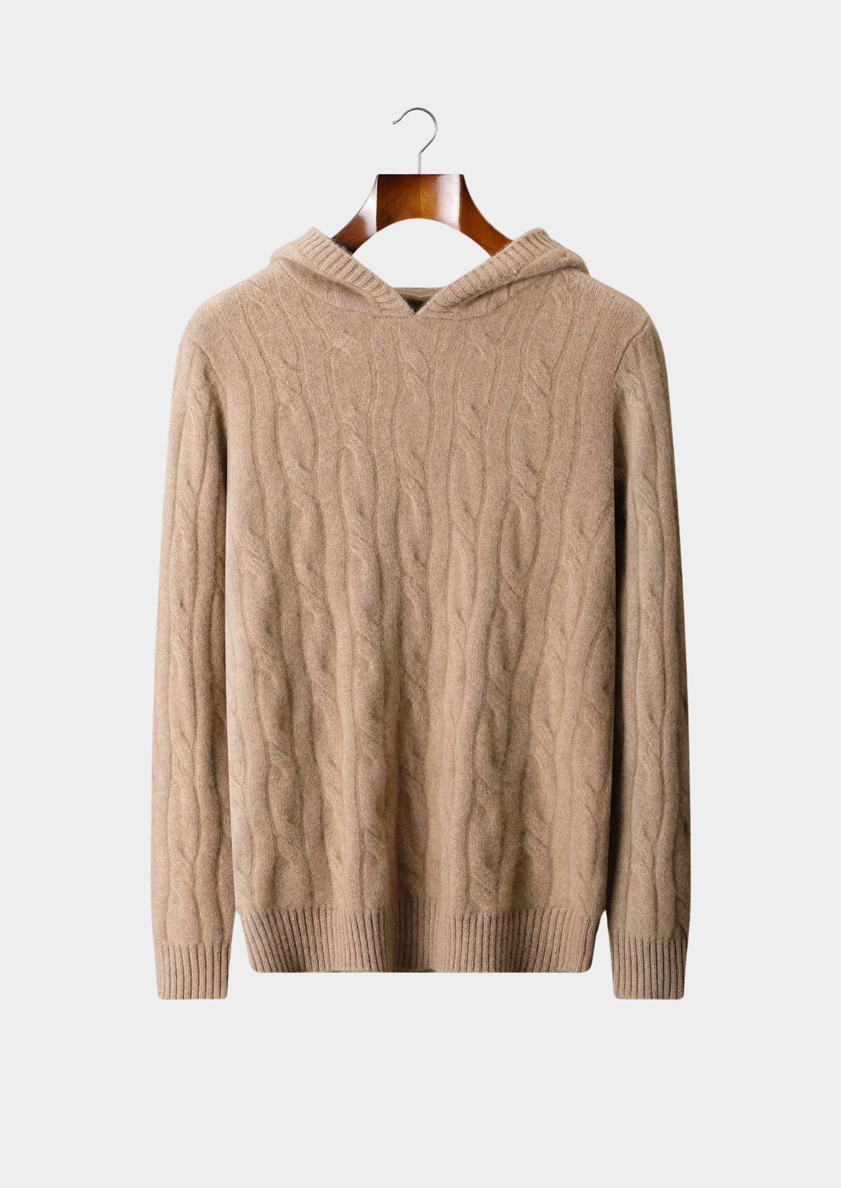 Pure Cashmere Sand Cable Knit Hoodie | Auremmont