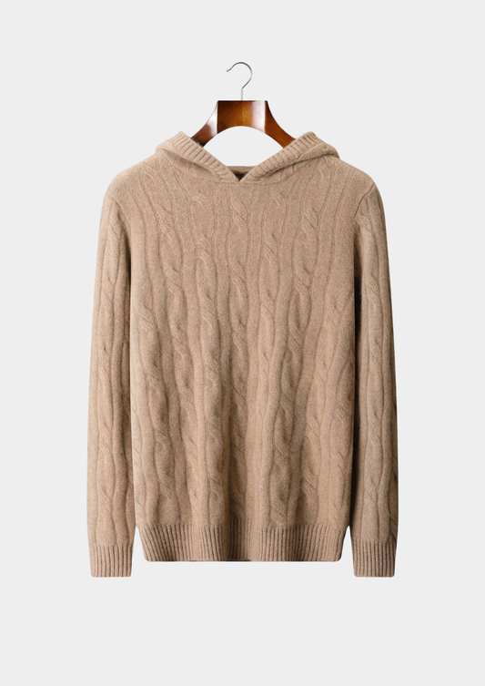 Pure Cashmere Sand Cable Knit Hoodie | Auremmont