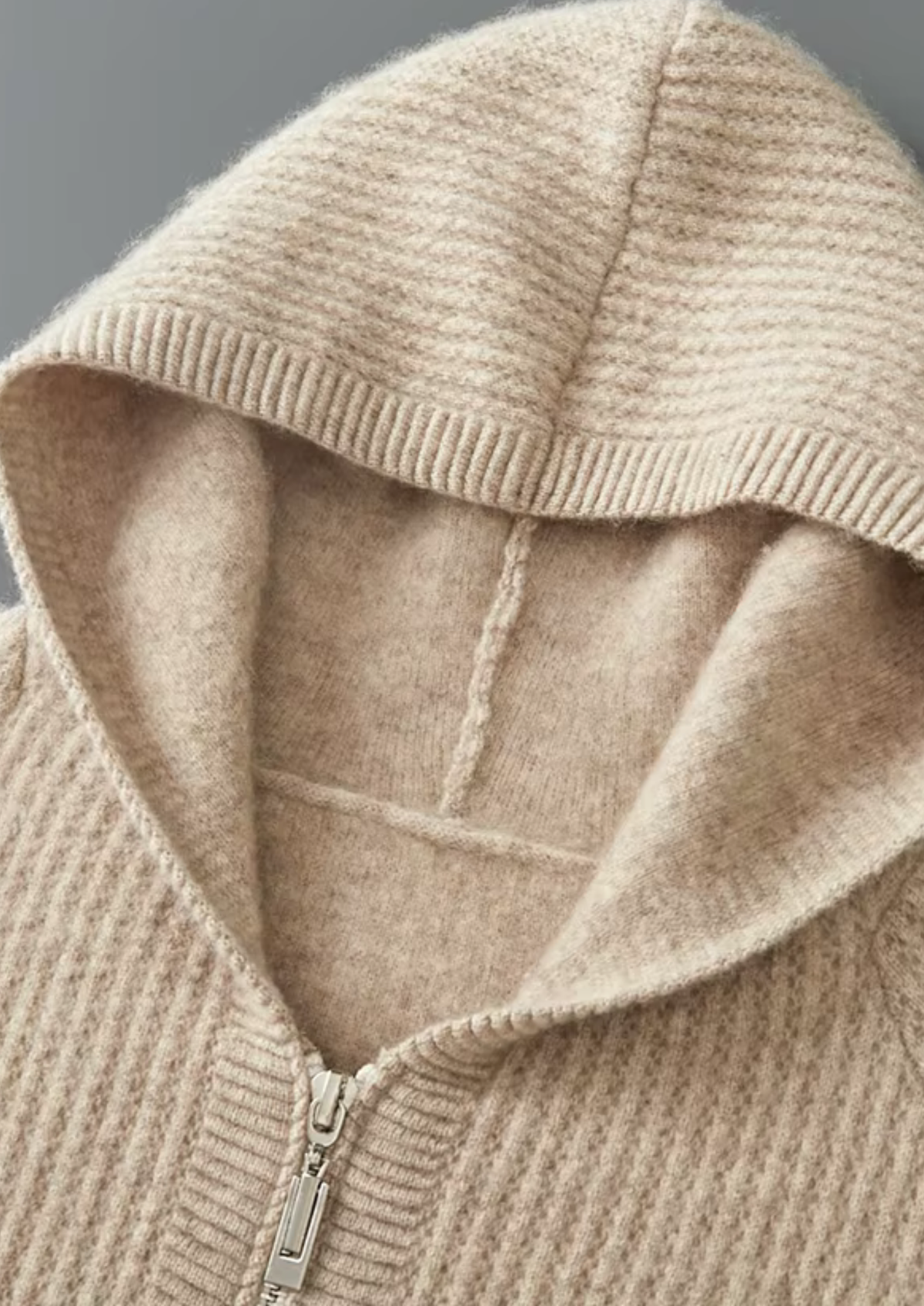 Pure Extra-Fine Merino Wool Ribbed Zipper Hoodie | Auremmont