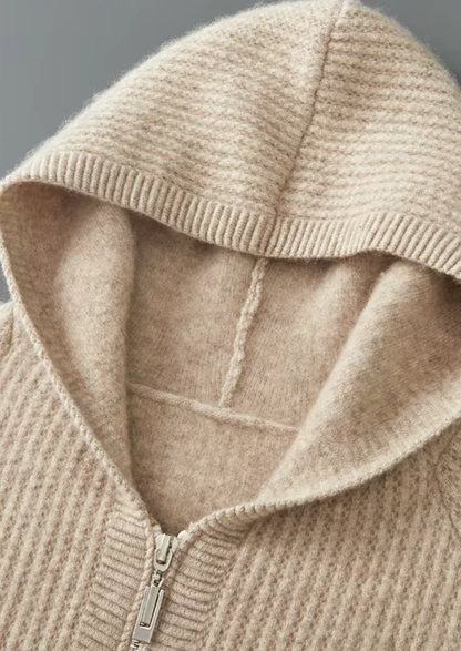 Pure Extra-Fine Merino Wool Ribbed Zipper Hoodie | Auremmont