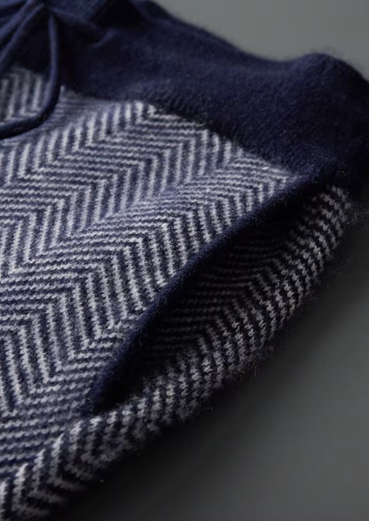 Pure Extra-Fine Merino Wool Navy Blue Herringbone Set | Auremmont