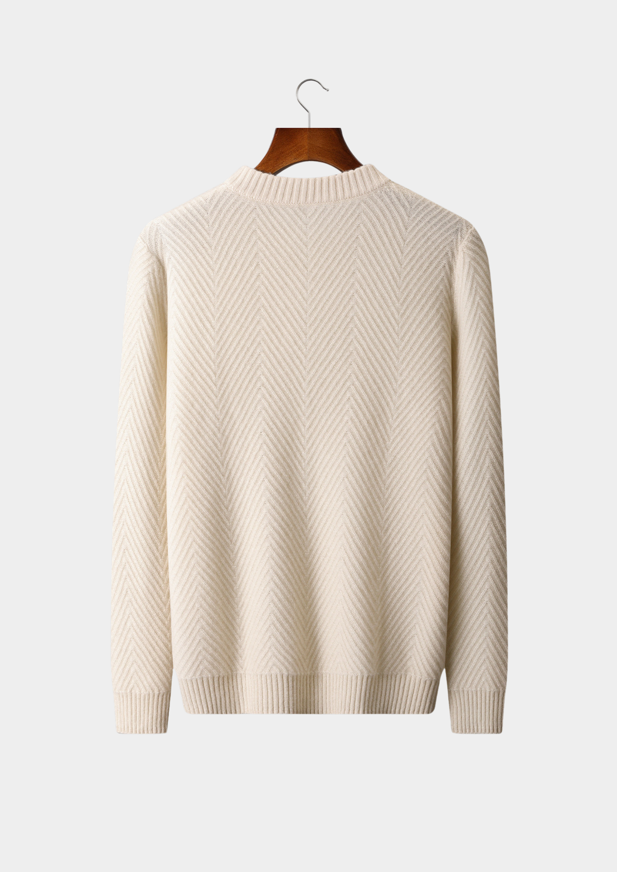 Pure Cashmere Ivory Herringbone Crewneck | Auremmont