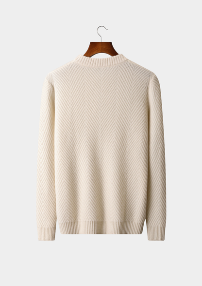 Pure Cashmere Ivory Herringbone Crewneck | Auremmont